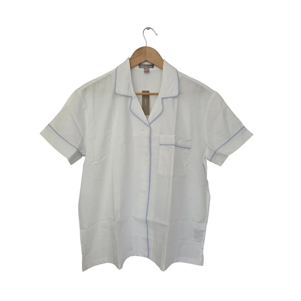 J. Crew End on End Pajama Top Short Sleeve Cotton Women S White NWT CN215